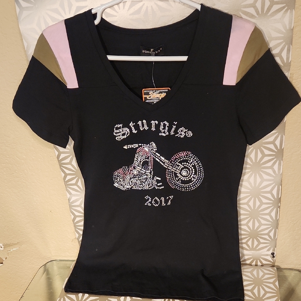 Black Short Sleeve Tee with Motorcycle Graphic